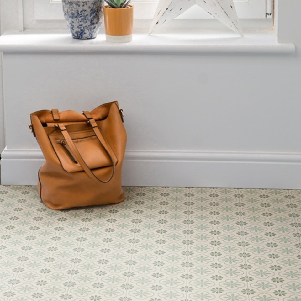 image 1 of d-c-fix Olive Petals 30.48 x 30.48cm Self-adhesive Vinyl Floor Tiles Pack 33 | 3sqm