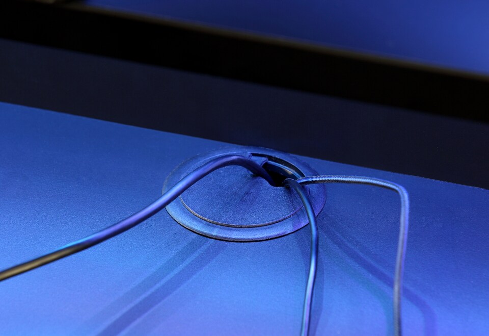 image 1 of Tezaur Curved Black Gaming Desk with Colour Changing LED