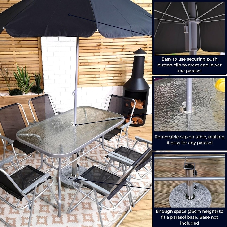 image 1 of 6 Person Garden Furniture Patio Set Table, 6 Chairs & Parasol