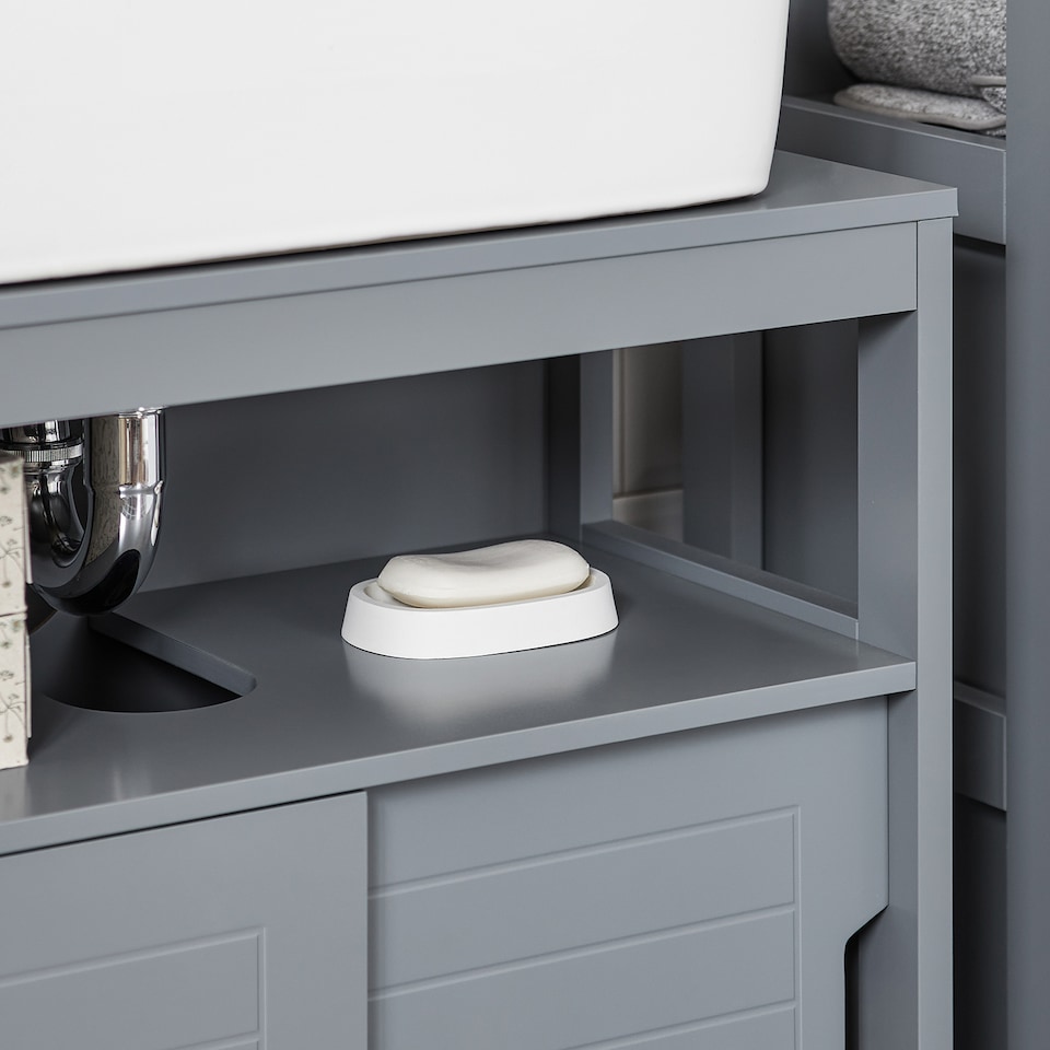 image 1 of SoBuy FRG128-SG,Under Sink Bathroom Cabinet with Double Sliding Doors | Grey | Grey | 1
