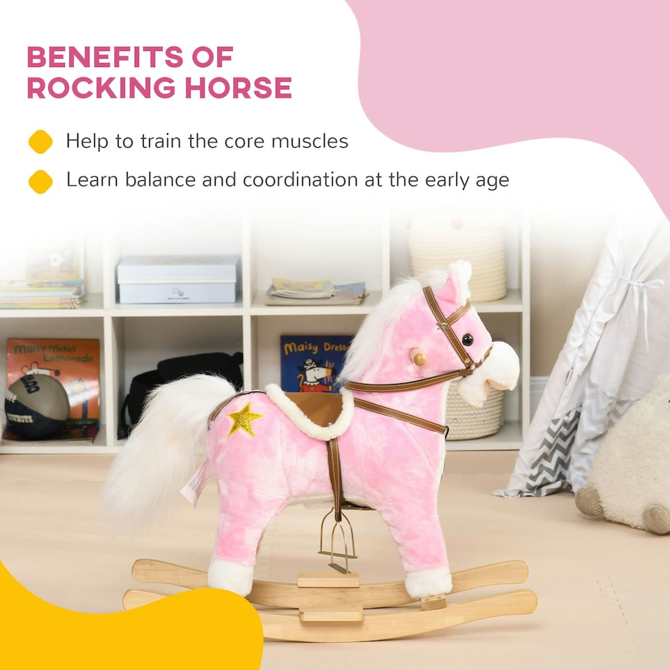 image 1 of HOMCOM Wooden Ride on Horse, Ride on Pony Gift for Ages 3-6 Years - Pink