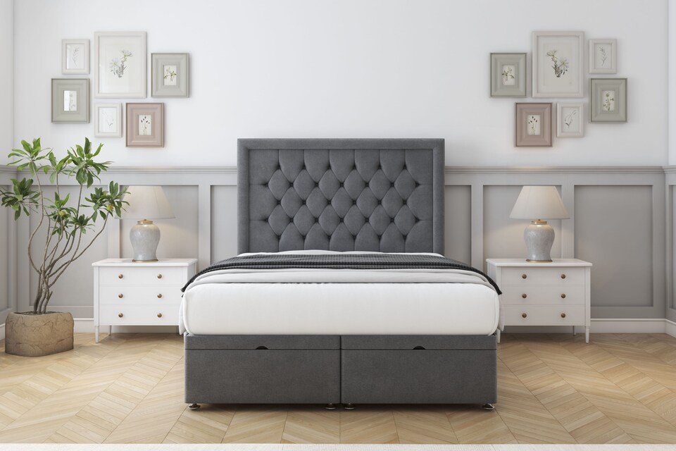 image 1 of Sloomy Montana Armour Coniston Ottoman Bed Base With 54" Floor Standing Headboard 3' Single | Grey | Armour | Single | 1