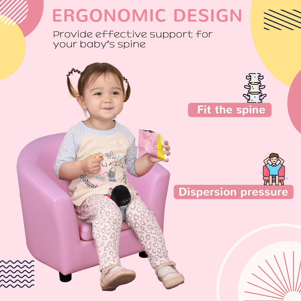 image 1 of HOMCOM Kids Sofa Set Children Armchair Toddler Chair Padding with Footstool | Pink | One Size