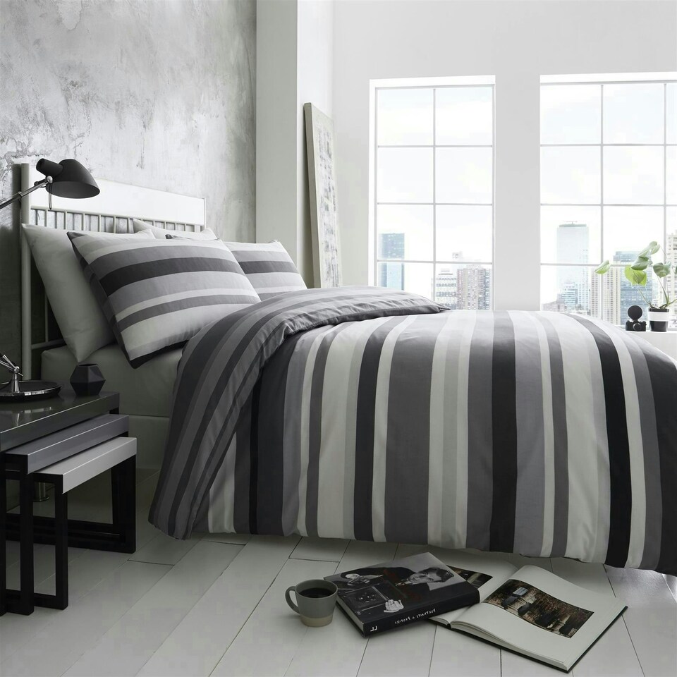 image 1 of Simply Stripes Duvet Cover Set - Super King - Charcoal