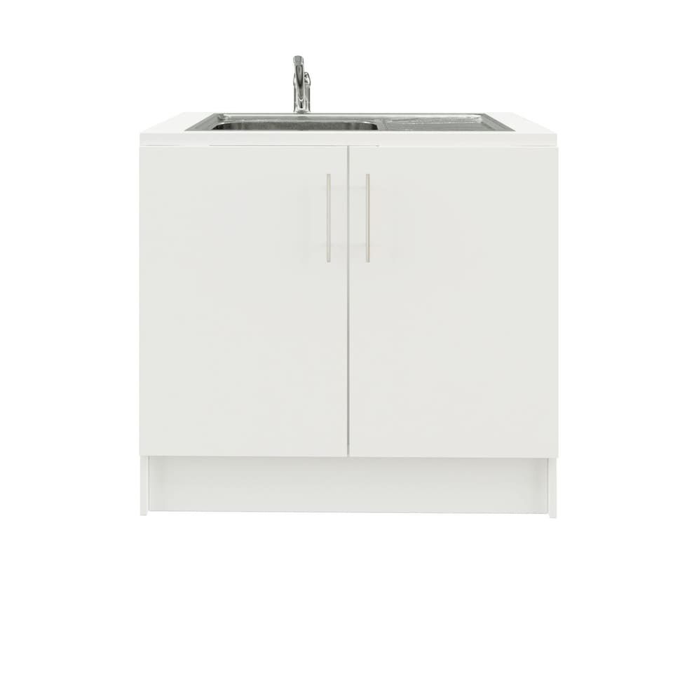 image 1 of JD Greta 1000mm Utility Room Sink Unit With Tap, Kitchen Base Cabinet - White Matt | White