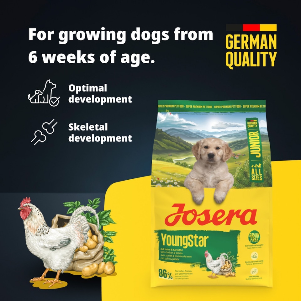 image 1 of Josera Junior YoungStar complete puppy food | Grain-free | All breed sizes | Lots of meat | Optimal digestibility | Salmon Oil Omega 3 | 3x3kg