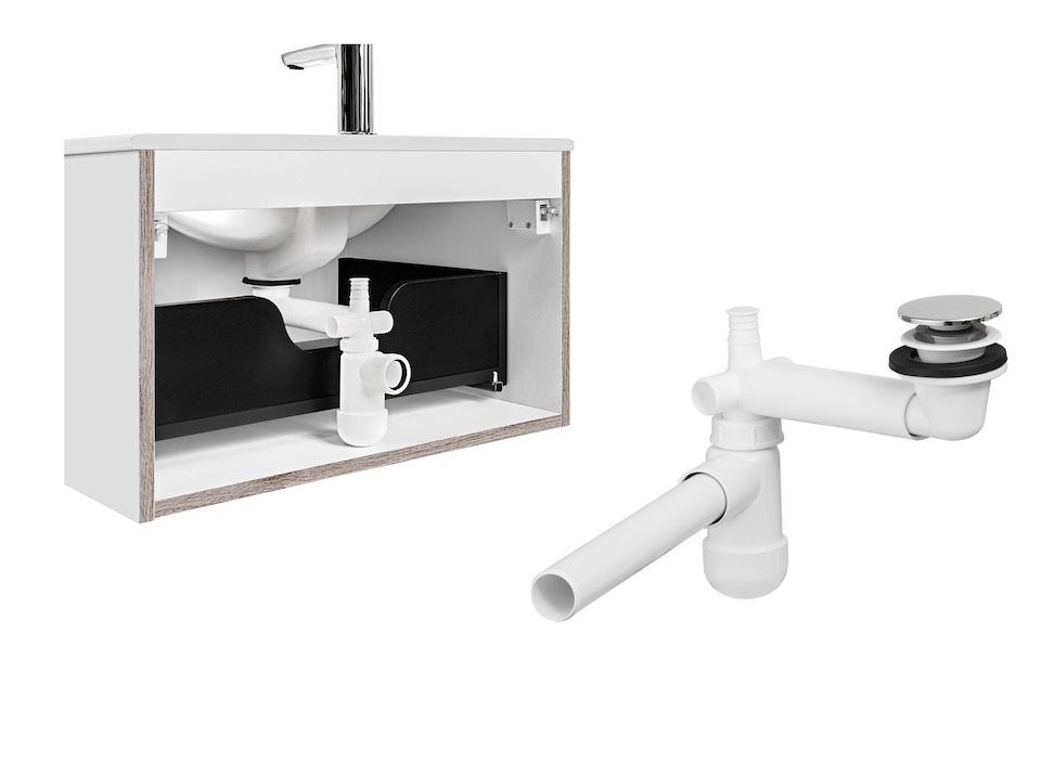 image 1 of Bathroom Sink Waste Kit Space Saving Telescopic with Pop Up Chrome Click Clack Preloc for Full Depth Drawer Vanities