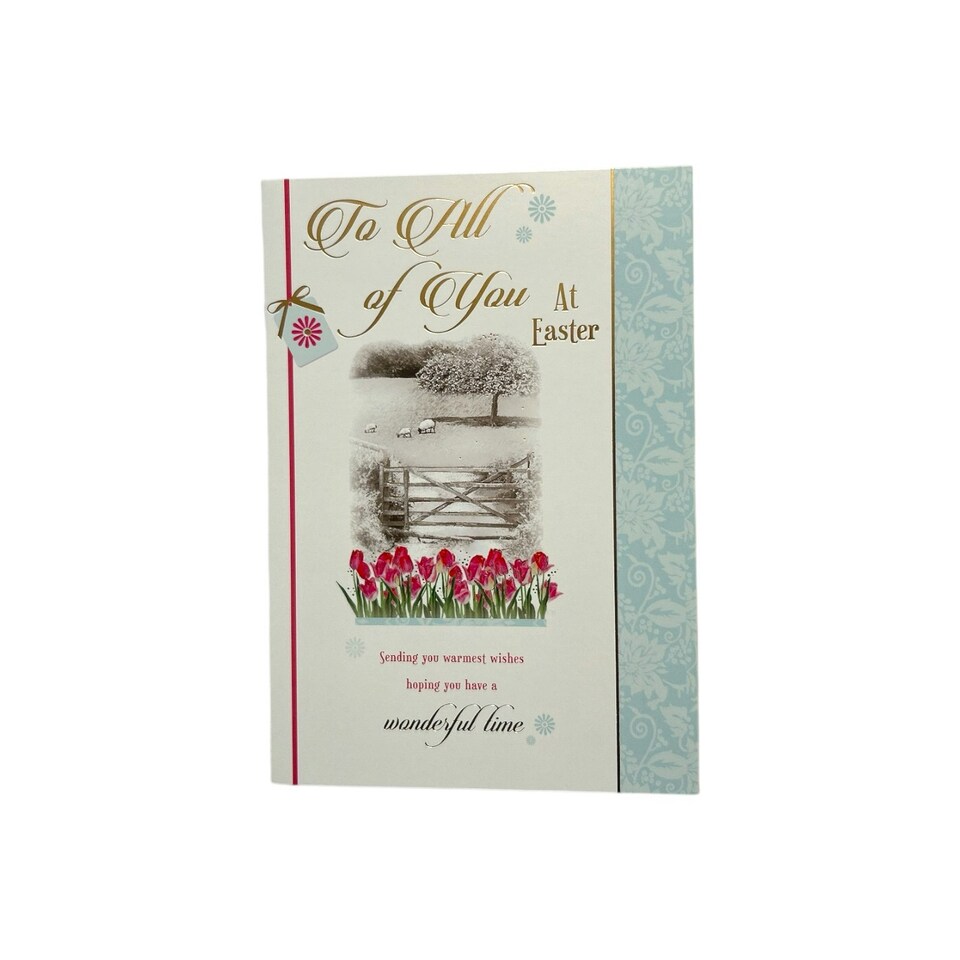 image 1 of To All Of You Wonderful Time Pink Tulips Design Easter Card