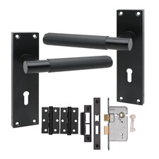 Golden Grace Victorian T-Bar Linear Design Lock Door Handle Set Matt Black Finish with 3 Lever Lock - 150mm