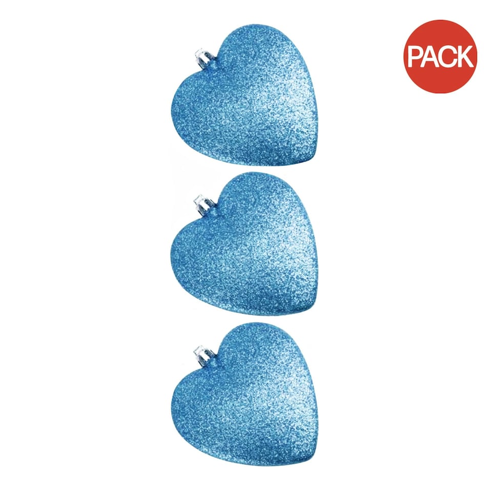 image 1 of Davies Products Glitter Hearts Bauble (Pack of 3) - Kingfisher Blue - 9cm