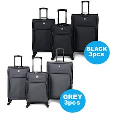 3Pcs Luggage Suitcase Set Soft Shell Trolley 4 Wheel Travel Cabin Carry On Bag Black | Medium