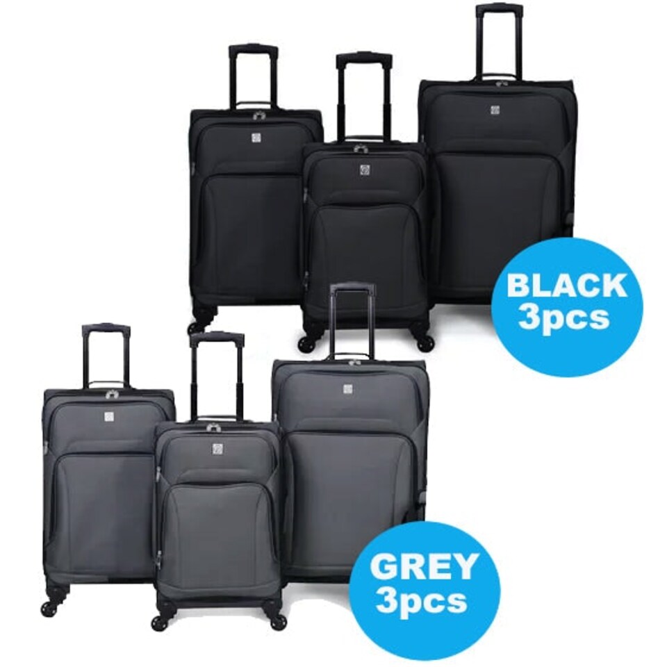 image 1 of 3Pcs Luggage Suitcase Set Soft Shell Trolley 4 Wheel Travel Cabin Carry On Bag Black | Medium