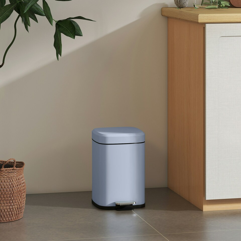 image 1 of HOMCOM 12L Kitchen Pedal Bin, Metal Rubbish Bin with Soft-close Lid Blue | 12L