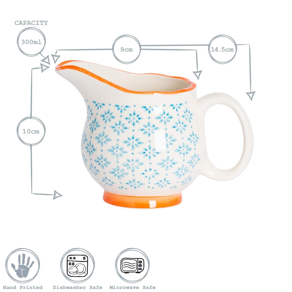 image 1 of Nicola Spring Hand-Printed Plant Pot with Saucer - 20.5cm - Blue | Blue | Blue / Orange