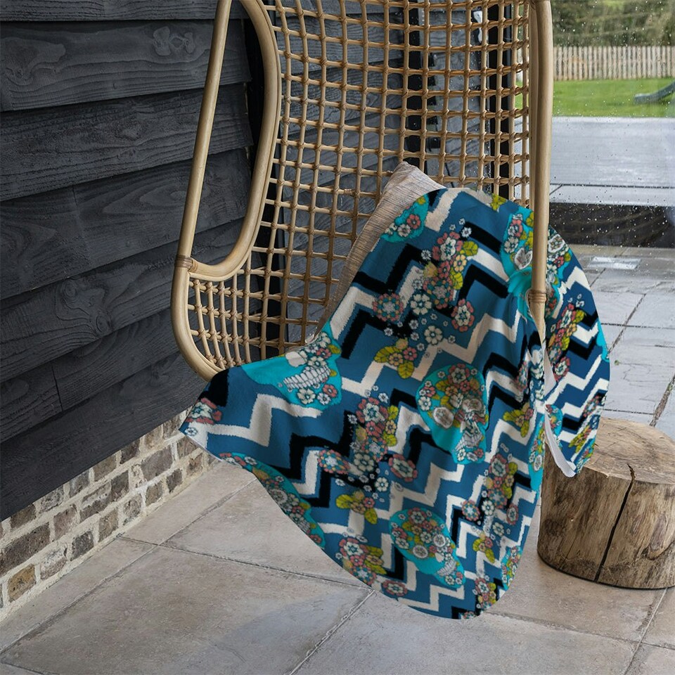 image 1 of Embroidery colorful simplified ethnic skull Blue pattern (Blanket)