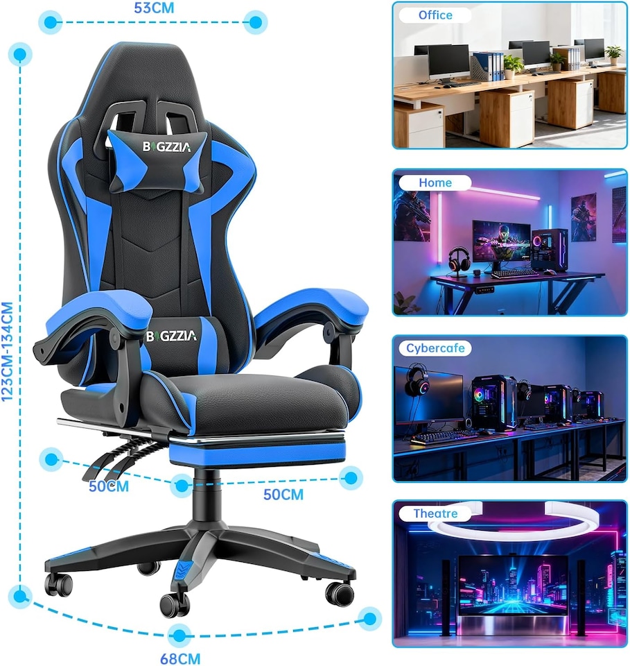 image 1 of Rattantree Ergonomic Gaming Chair with Footrest & Lumbar Cushion