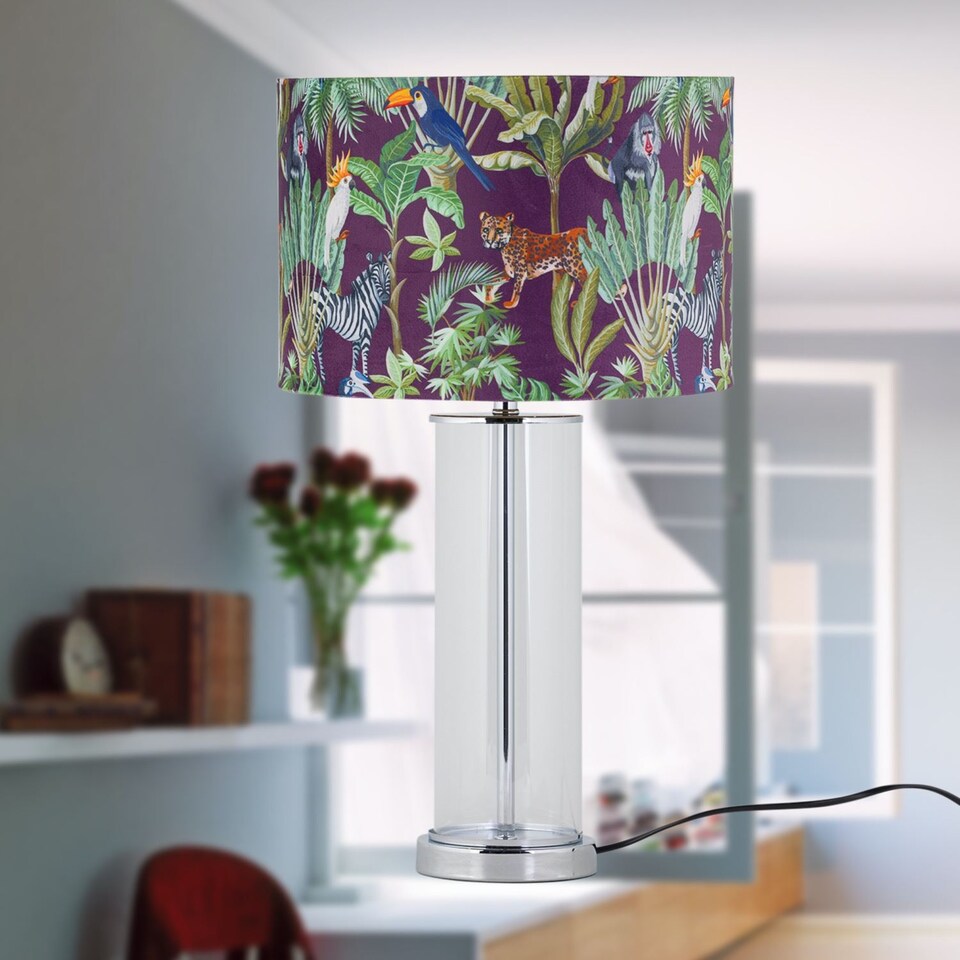 image 1 of Set of 2 Aura - Chrome Table Lamps with Safari Velvet Shades | Chrome | Multi | Large | 2