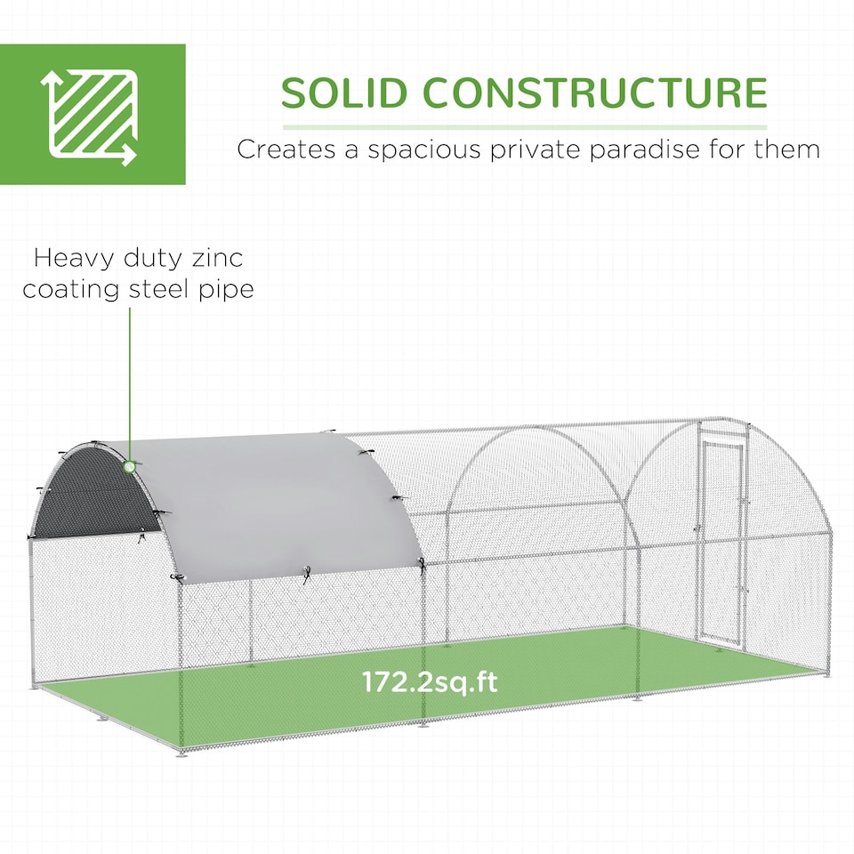 image 1 of PawHut Walk-In Chicken Run Galvanised Chicken Coop w/ Cover 5.7 x 2.8 x 2m