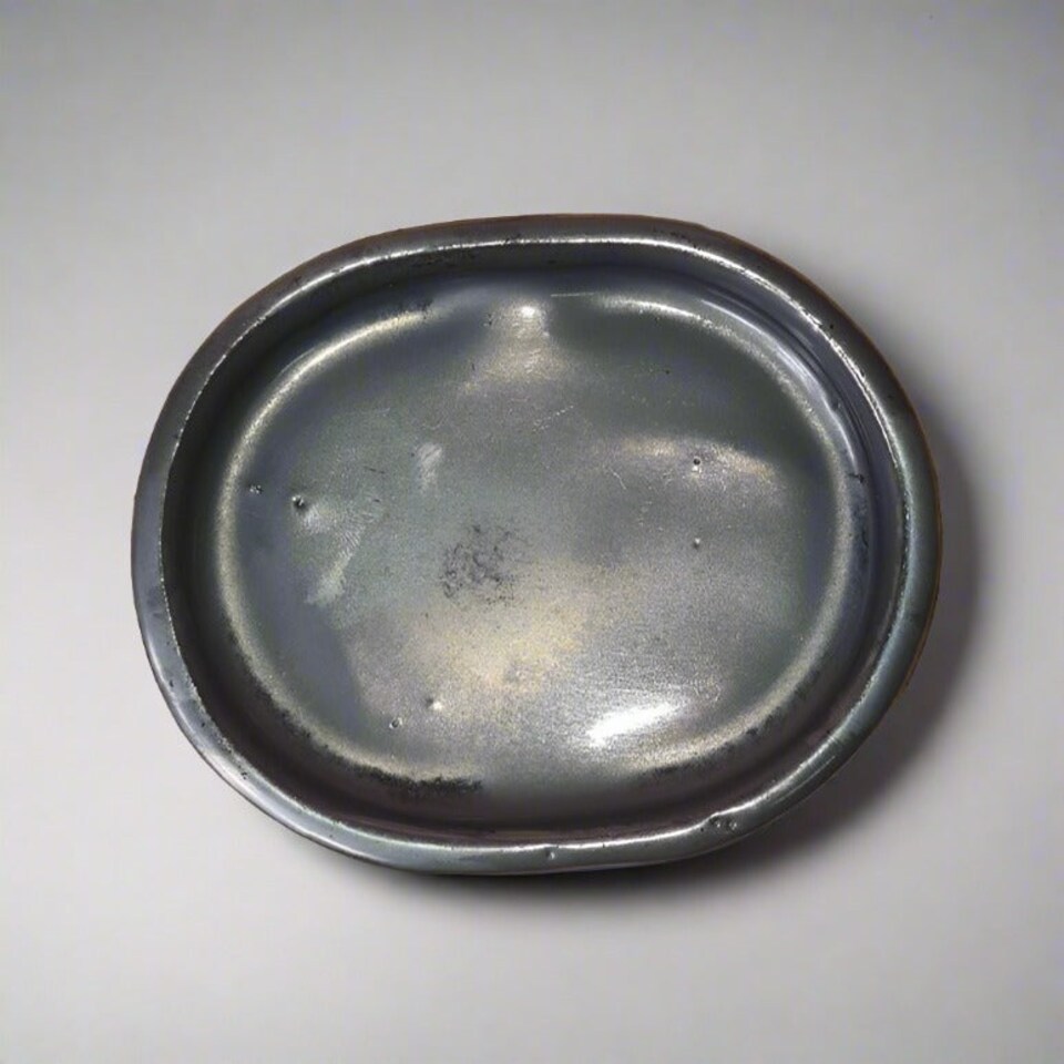 Yorkshire Bonsai 12cm Glazed Drip Tray Oval Silver