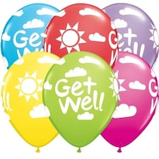 Get Well Sunshine Assorted Latex Helium Qualatex Balloons 28cm / 11 in - Pack of 6