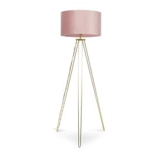 ValueLights Aero Polished Gold Floor Lamp Pink Shade & Bulb | Pink