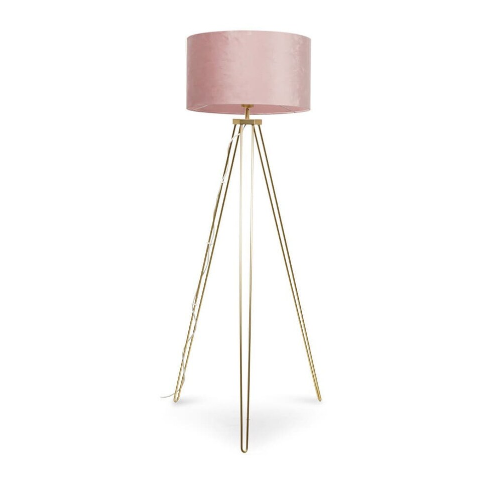 image 1 of ValueLights Aero Polished Gold Floor Lamp Pink Shade & Bulb | Pink