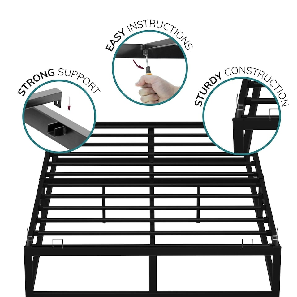 image 1 of Double Bed Frame Extra Strong Platform Metal Frame Bedroom Easy Build
