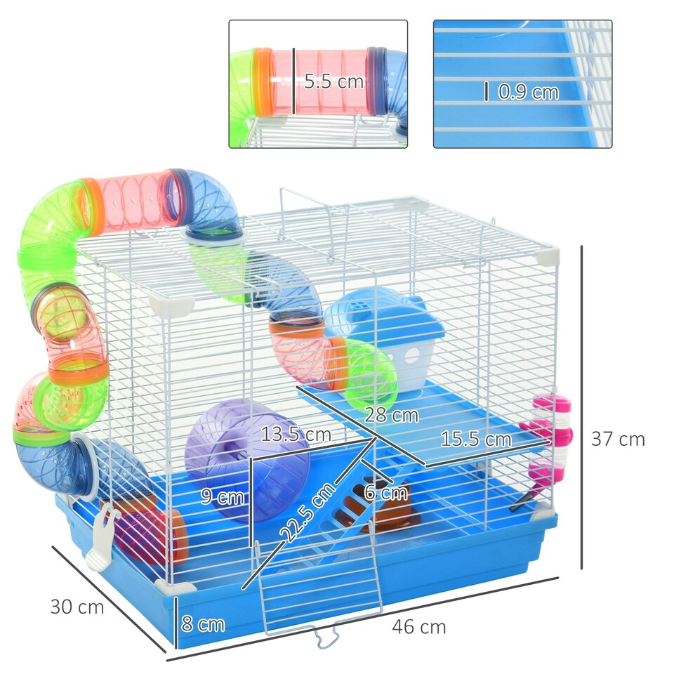 image 1 of Pawhut Hamster Cage Carrier Small Animal House w/ Exercise Wheels Tunnel Tube