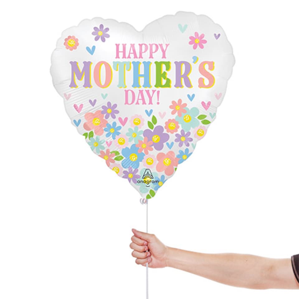image 1 of Satin Happy Mother's Day Daisy Chain Heart Shape Foil Helium Balloon 46cm / 18 in | Multi