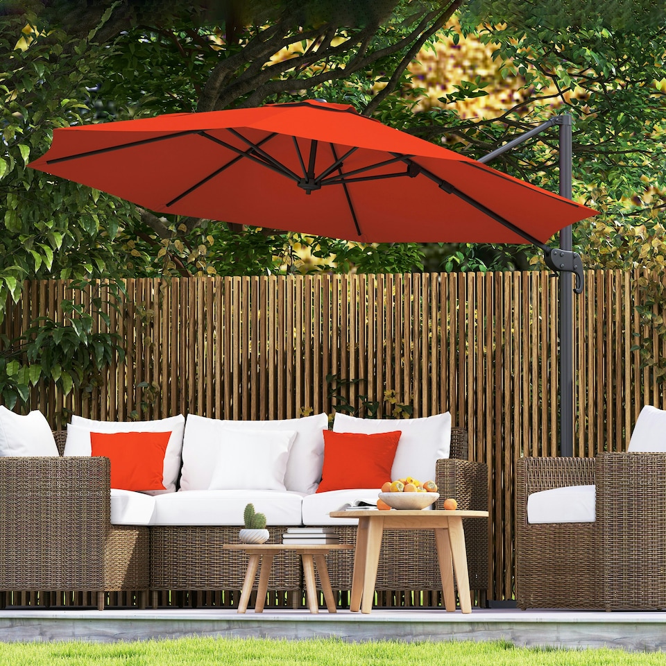 image 1 of Outsunny 3 x 3(m) Cantilever Parasol Garden Umbrella with Base Light Grey Orange | Orange