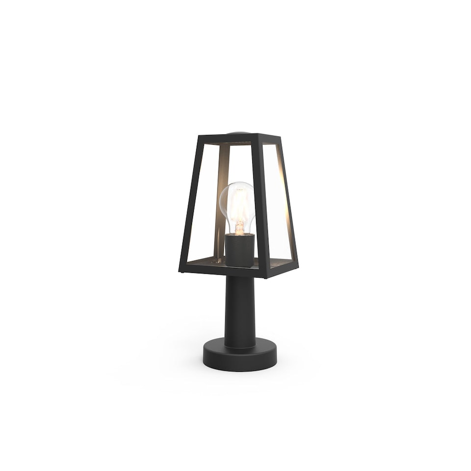 image 1 of CGC Lighting Louie Black Modern Outdoor Short Post Lantern | Black | Black | Width: 14 cm, Length: 12 cm, Height: 33.8 cm, Base: 11 cm