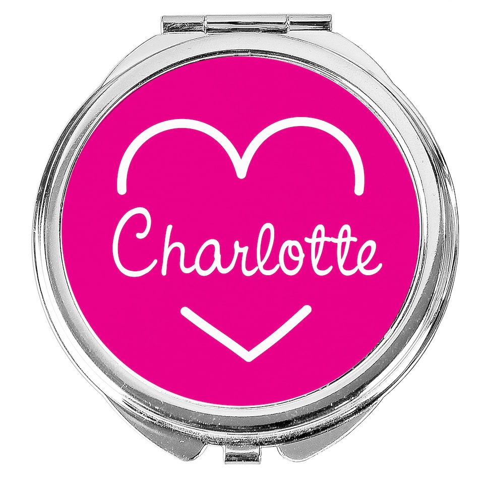 image 1 of Personalised Pink Name Compact Mirror Silver