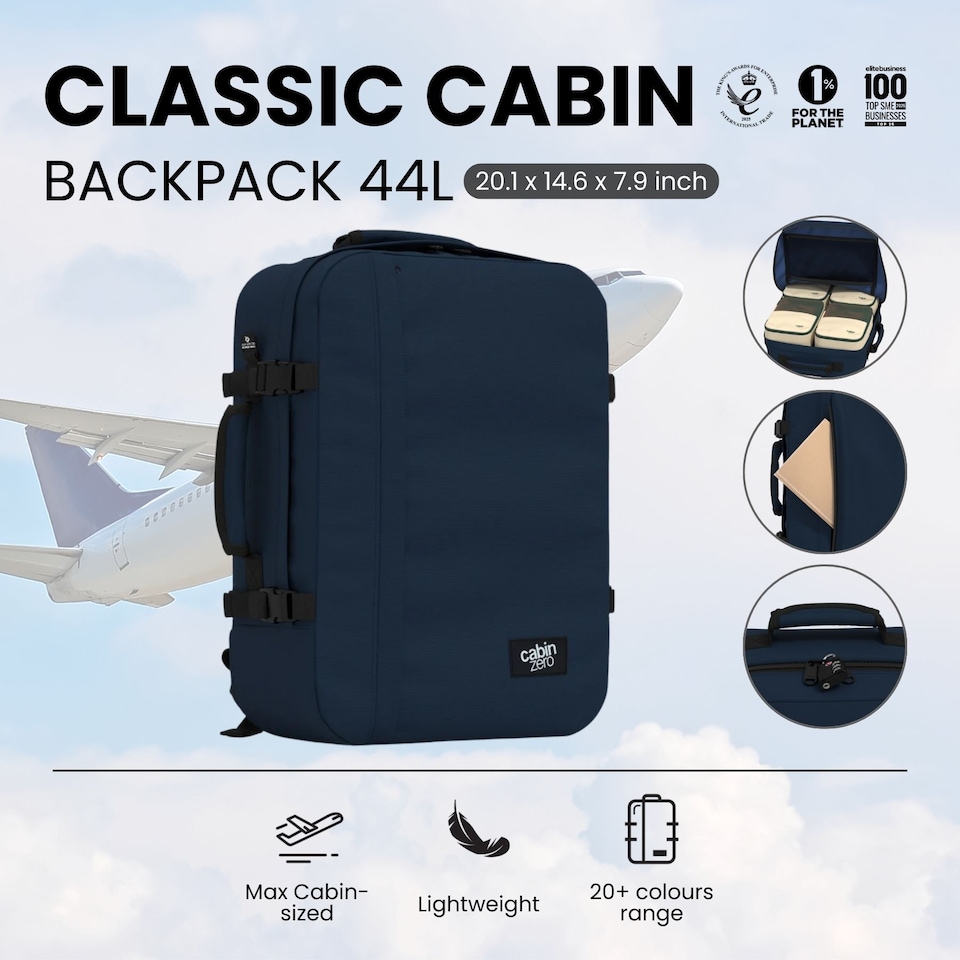 image 1 of CABINZERO Classic Cabin Backpack 44L, Lightweight Bag for Long Trips | Blue | Navy