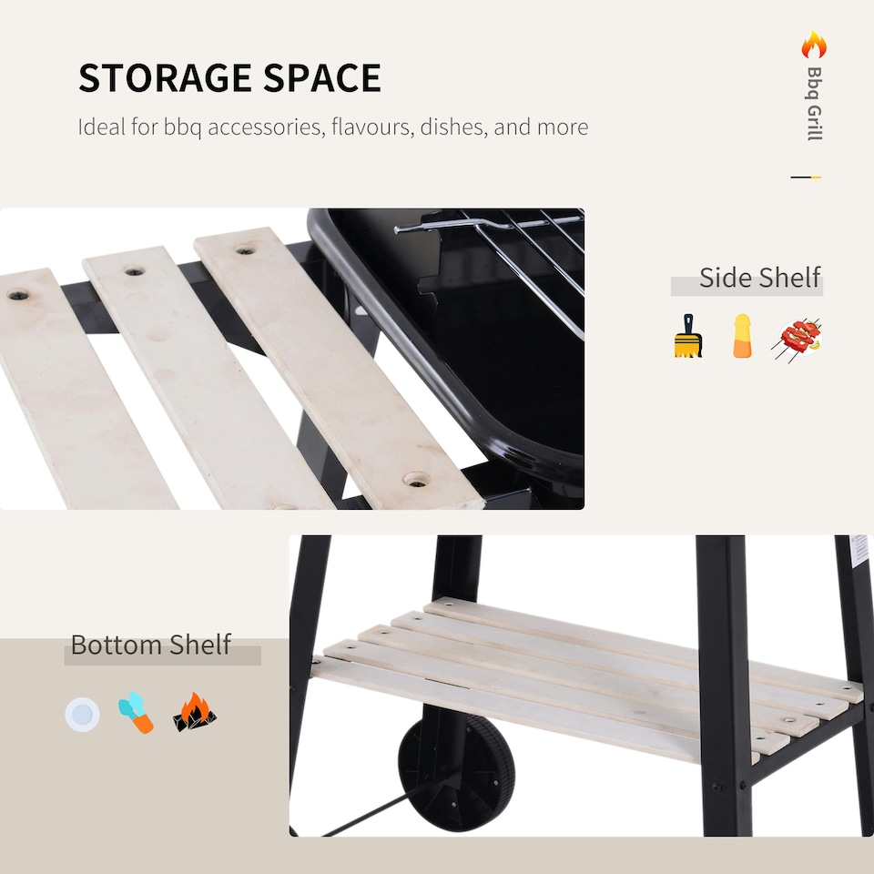 image 1 of Outsunny Charcoal BBQ Grill Trolley Barbecue Patio Outdoor Garden Heating Smoker