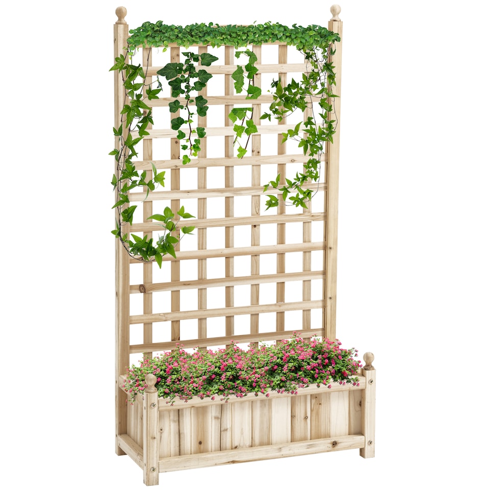 image 1 of Outsunny Raised Garden Bed with Trellis Garden Planters Indoor Outdoor Natural
