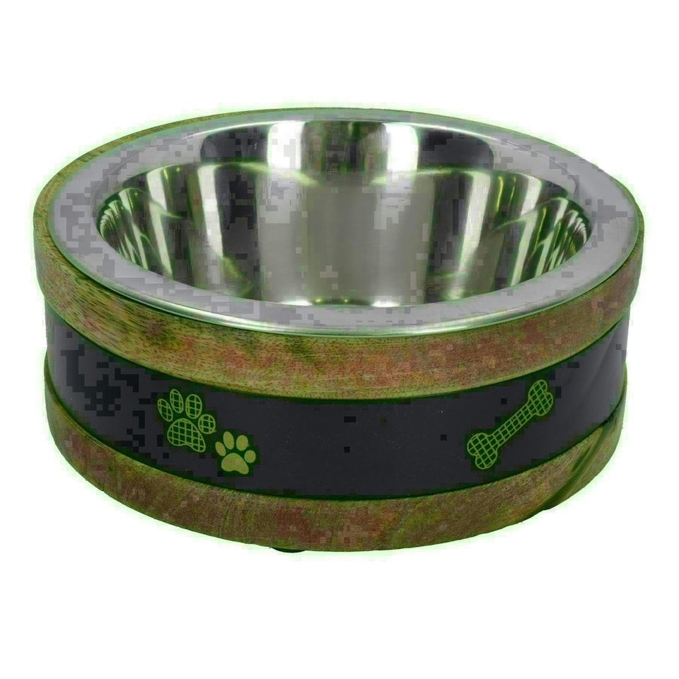 image 1 of 2 Medium Wooden Ring With Removal Metal Bowl Dog Puppy Food Water Dish Brown
