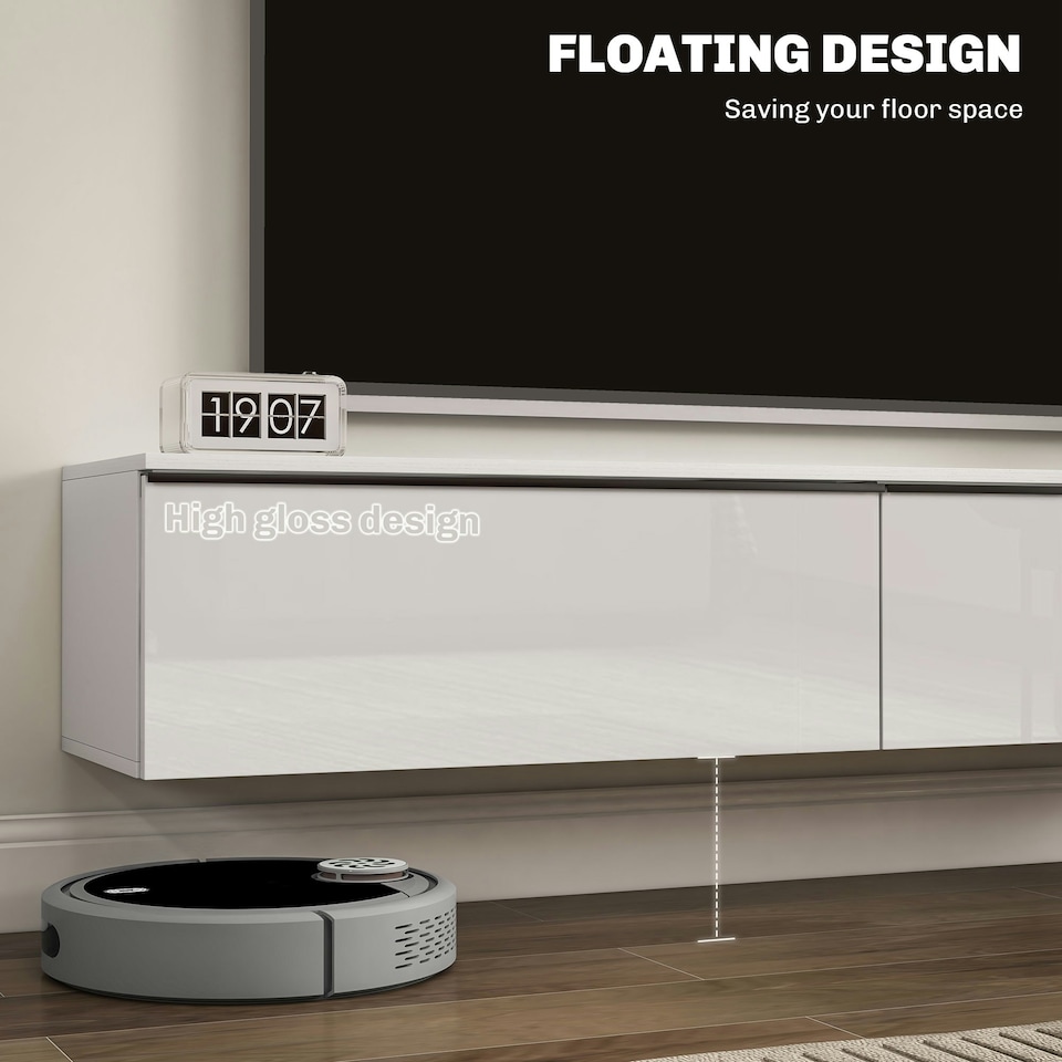 image 1 of HOMCOM Wall Mounted TV Stand Unit with Storage and High Gloss Effect, Black