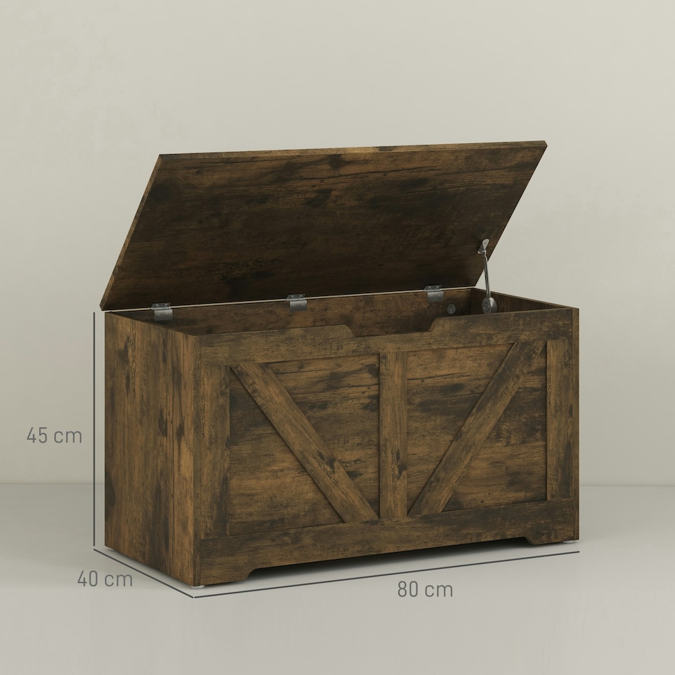 image 1 of HOMCOM Storage Trunk for Living Room, with Safety Hinges, 80cm, Rustic Brown Brown