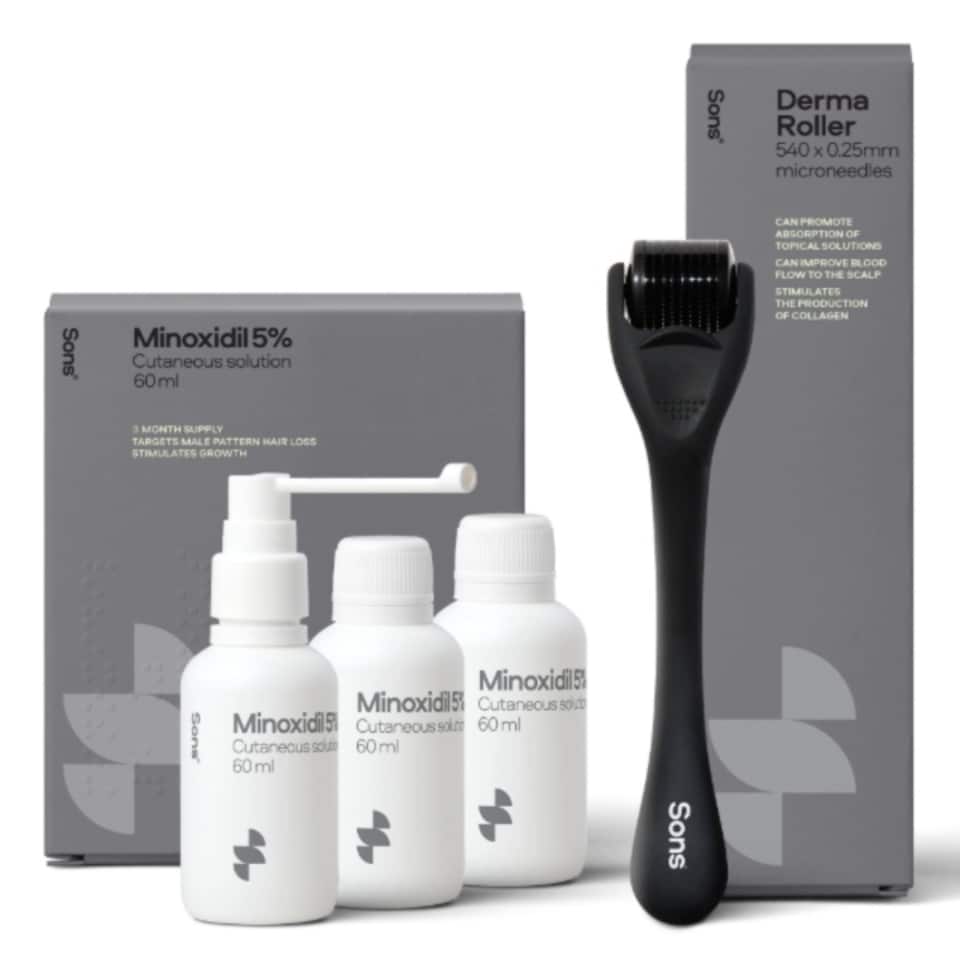 image 1 of Sons Minoxidil 5% Spray & 0.25mm Dermaroller for Hair Loss, 3 Month Supply