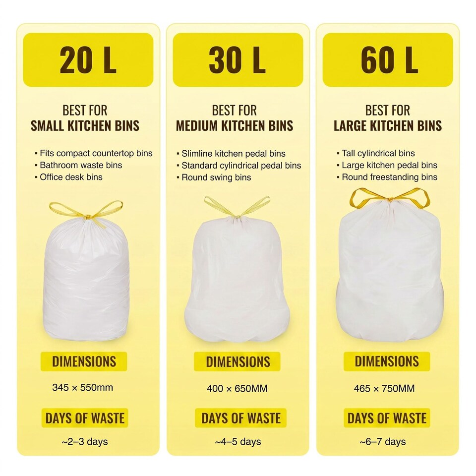 image 1 of Ecobag Extra Strong Lemon Scented Kitchen Drawstring Bin Liners Tear Resistant