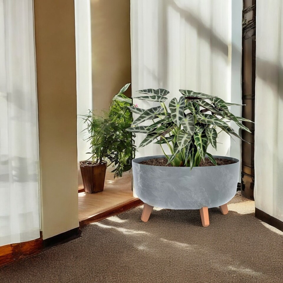 image 1 of 30cm Round Concrete Look Planter with Legs | Grey | 1