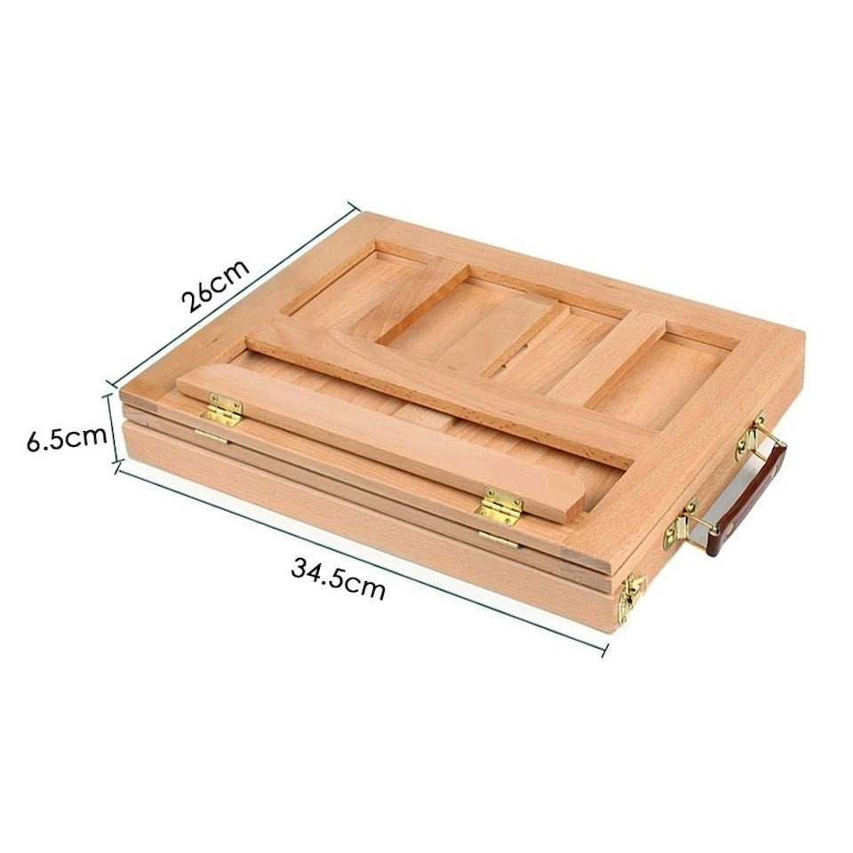 image 1 of Desktop Art Beech Wood Painting Stand Display Easel with Storage 34.5 x 26 x 6.5cm