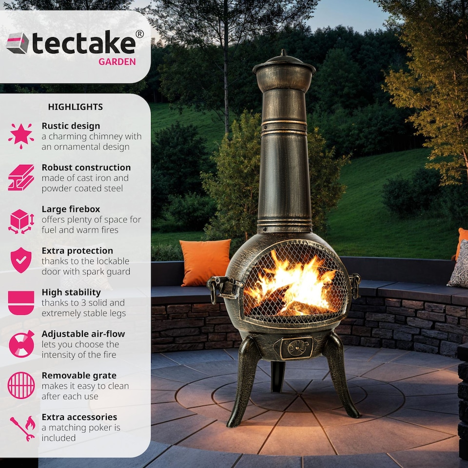 image 1 of Fire Pit - cast iron chiminea, removable grid shelf, air supply regulator