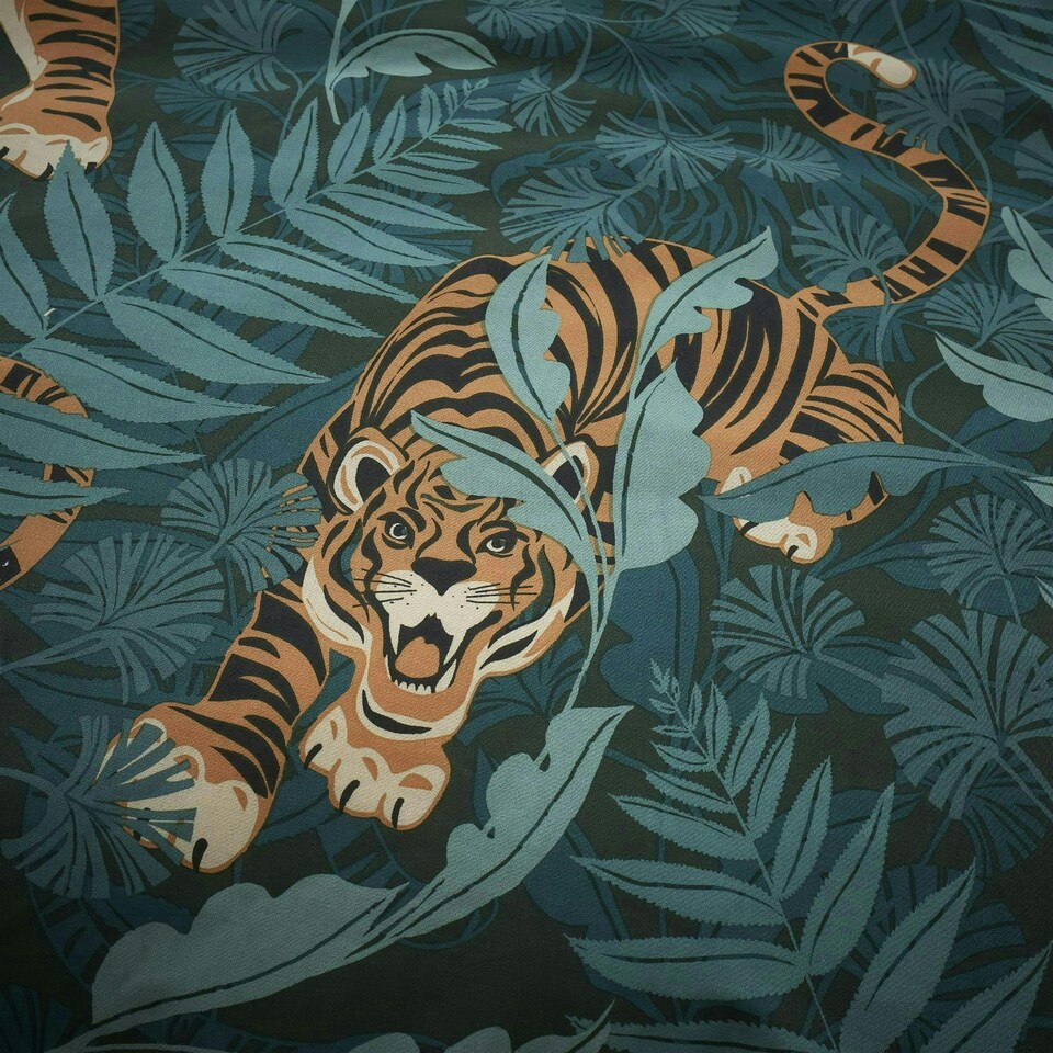 image 1 of Catherine Lansfield Tropic Tiger Green Duvet Cover Set Green | King