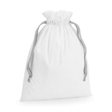 Westford Mill Ribbon Cotton Drawstring Gift Bag - Soft White/Light Grey - 62cm x 49cm | White | 1