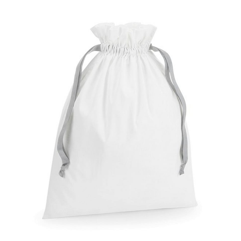 Westford Mill Ribbon Cotton Drawstring Gift Bag - Soft White/Light Grey - 62cm x 49cm | White | 1