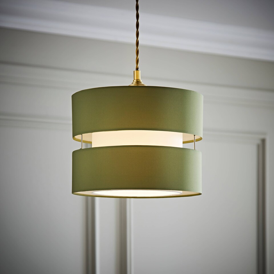 image 1 of ValueLights Sophia Pair of Small Olive 2 Tier Lamp Shades & Bulbs | Green