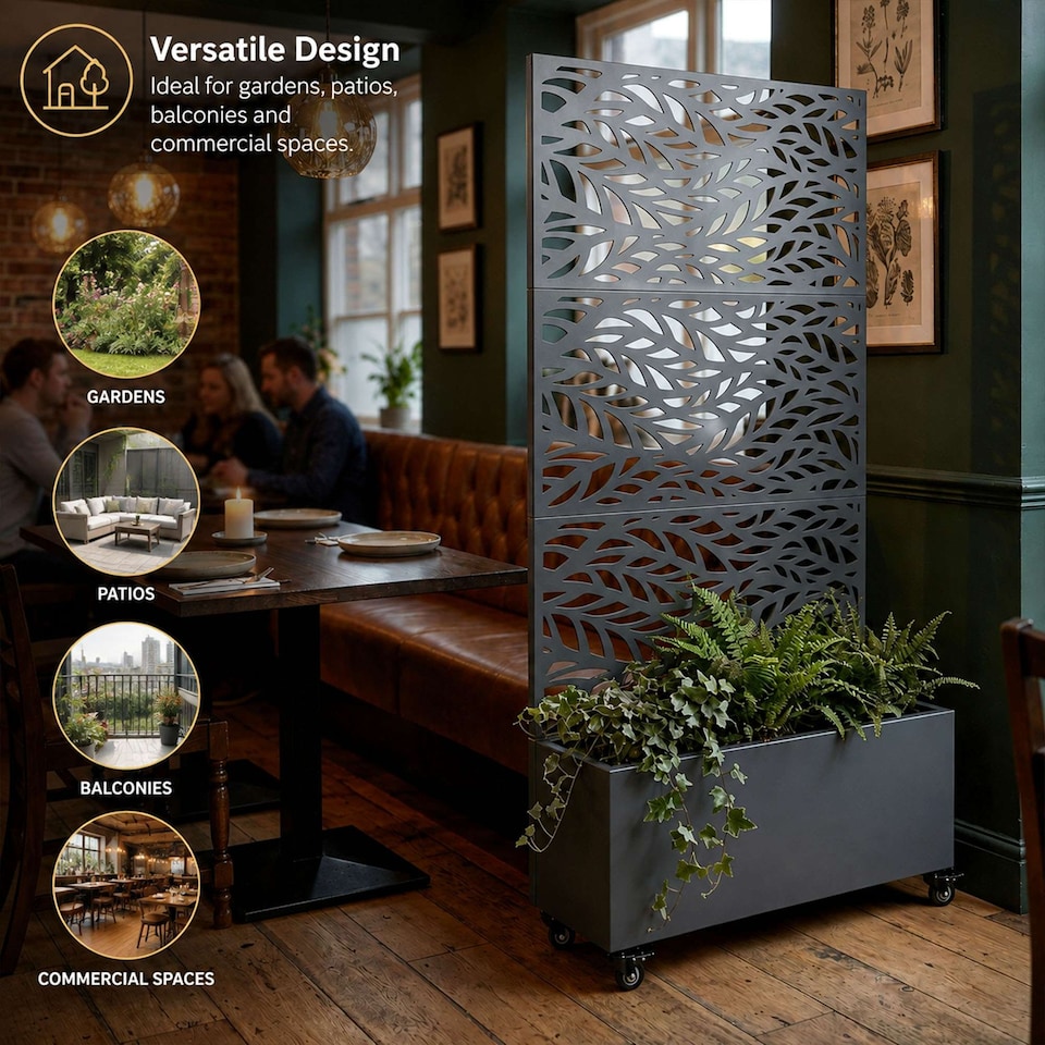 image 1 of Nicoman Metal Privacy Screen with Planter Pot Leaf Pattern