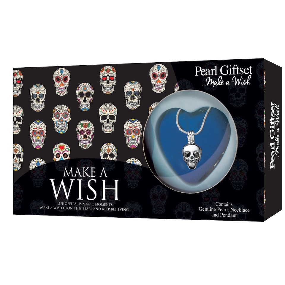 image 1 of Open-Your-Own Pearl Pendant Sugar Skull Necklace Gift