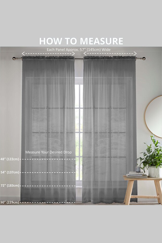 image 1 of Oasis Grey Embroidered Leaf Design Voile Panels - Pair 140 x 137cm (55x54")